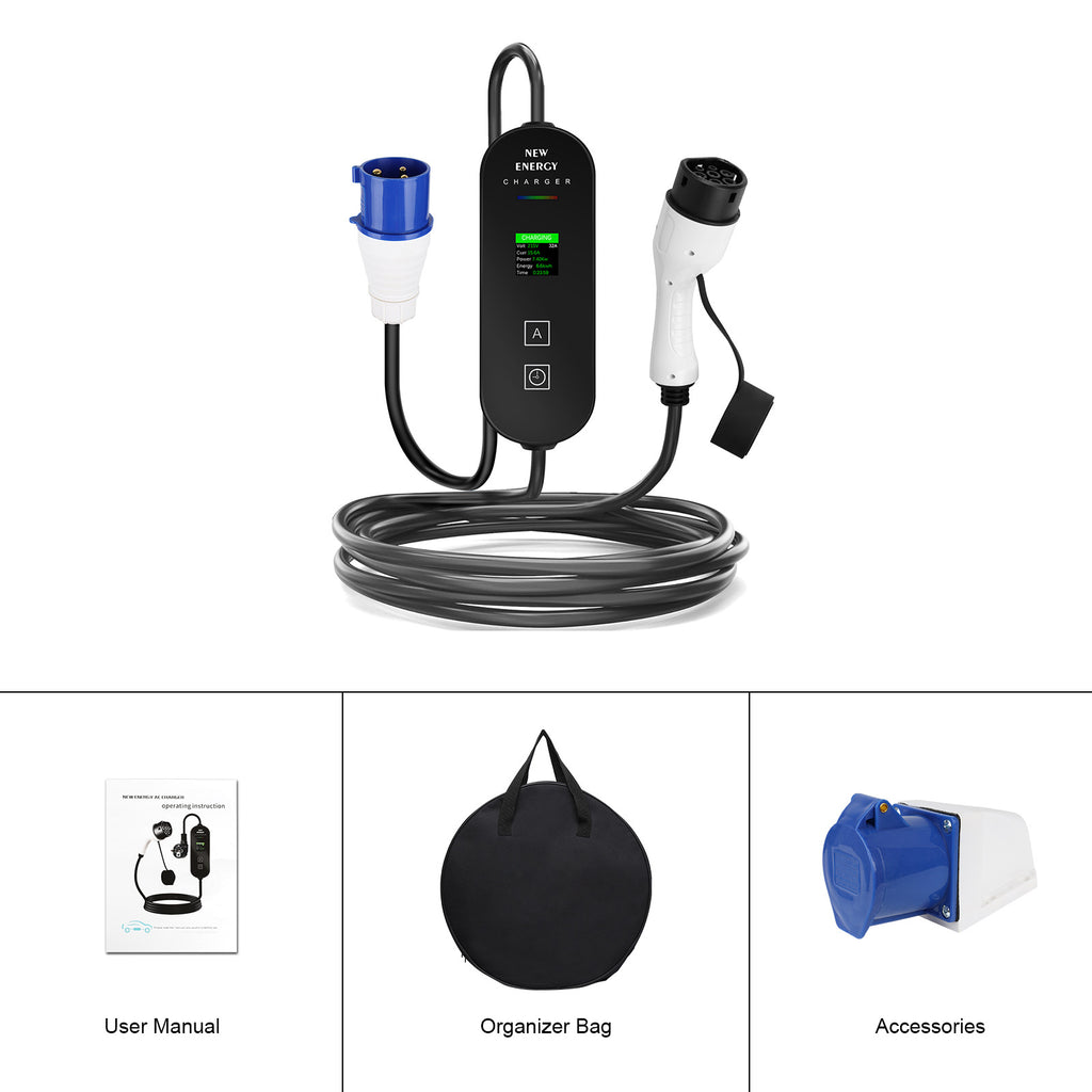 Portable 7KW 32A Type 2 EV Charger 5M/10M Single Phase CEE 3PIN EU plug