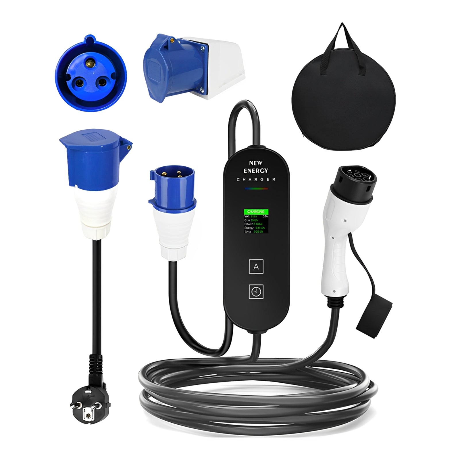 Portable 7KW 32A Type 2 EV Charger 5M/10M Single Phase CEE 3PIN EU plug