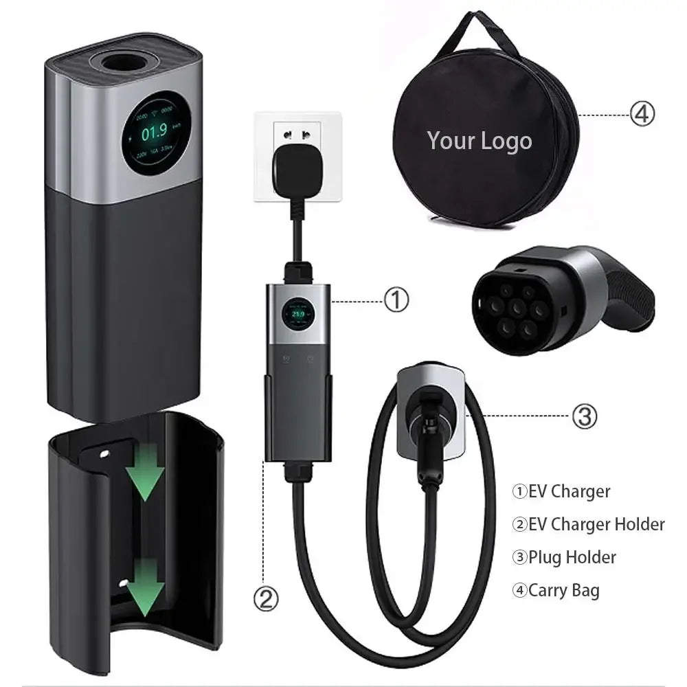 Ev Charger Type2 7kw 32a Fast Electric Car Level 2 Portable Ev Charging Station